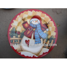 KC-02520decorative plate for christmas,snowman round flat plate